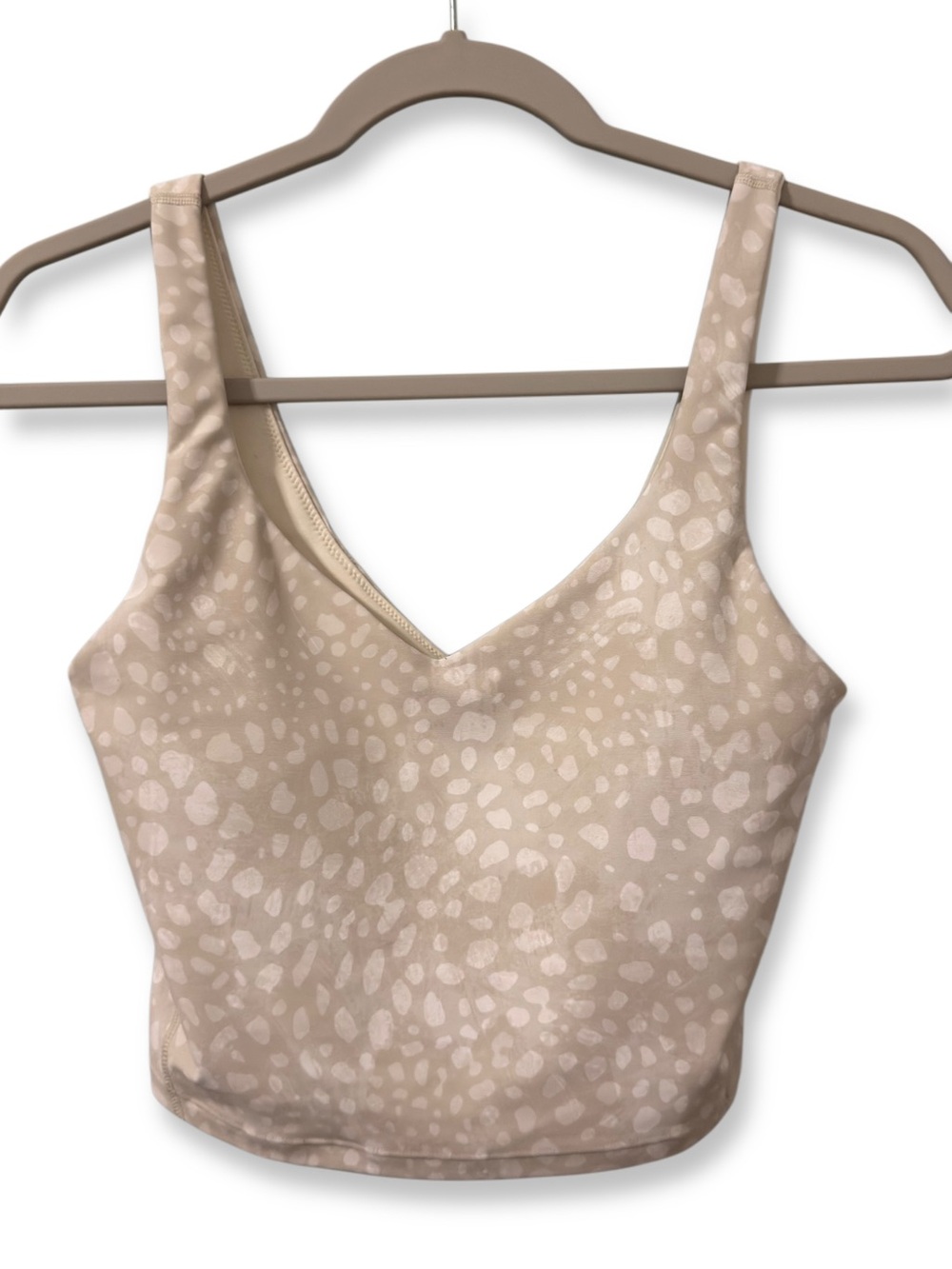 Old Navy Active Powersoft Animal Print V-Neck Crop Tank Top in Beige & Cream